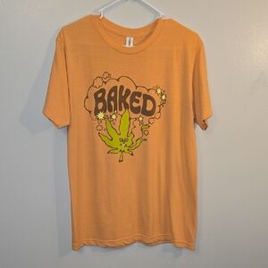 Tultex Apricot Graphic T-Shirt "Baked" Smoking Leaf Cannabis Stoner Pot LOT-P